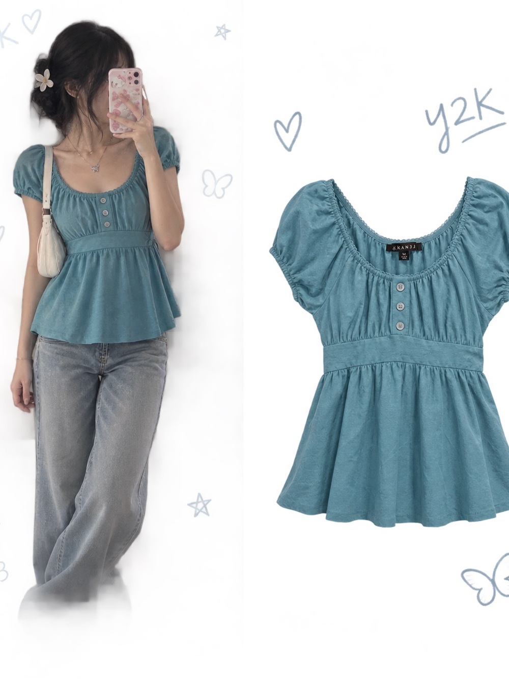 Vintage y2k teal babydoll top size labelled M but fits small too